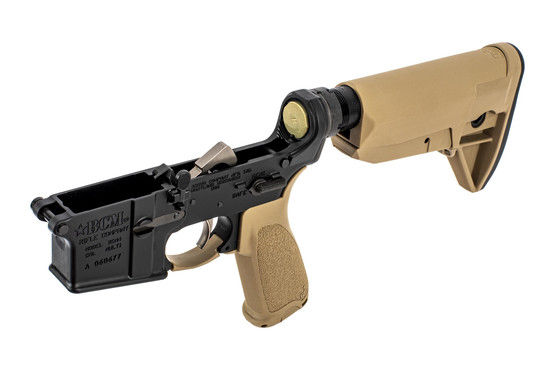 Bravo Company Manufacturing complete AR-15 lower receiver assembly with Flat Dark Earth furniture.